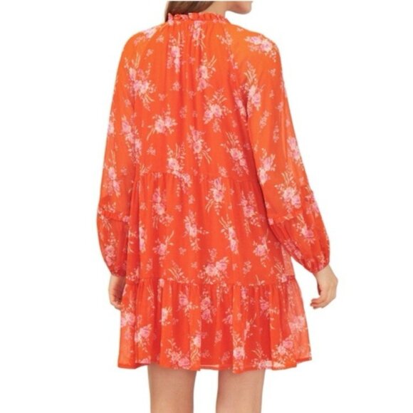 Vince Camuto Dress Orange Floral L Large Fluttery Floral Print Long Sleeve NEW - Picture 4 of 10